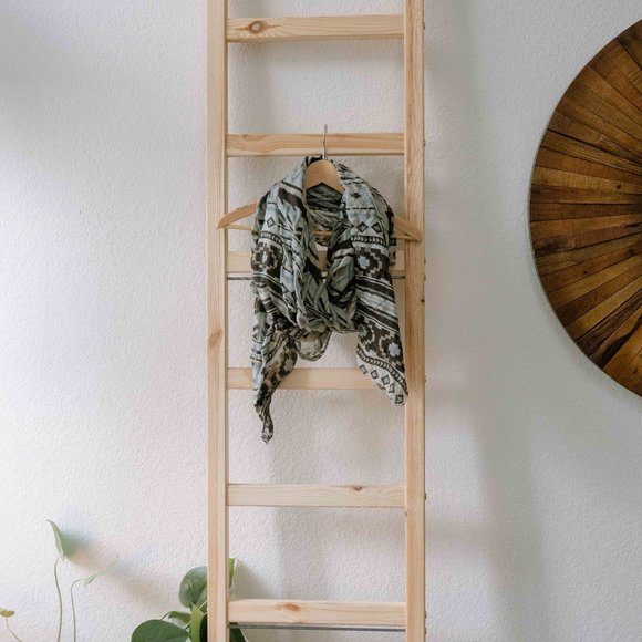 Light Blue & Black Scarf with Geometric Pattern - Picture 1 of 2